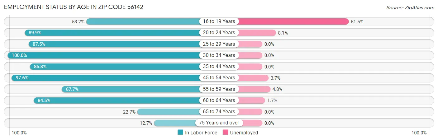 Employment Status by Age in Zip Code 56142