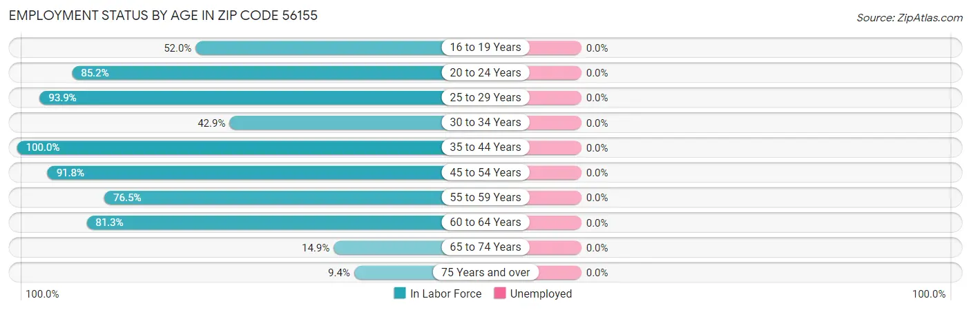 Employment Status by Age in Zip Code 56155