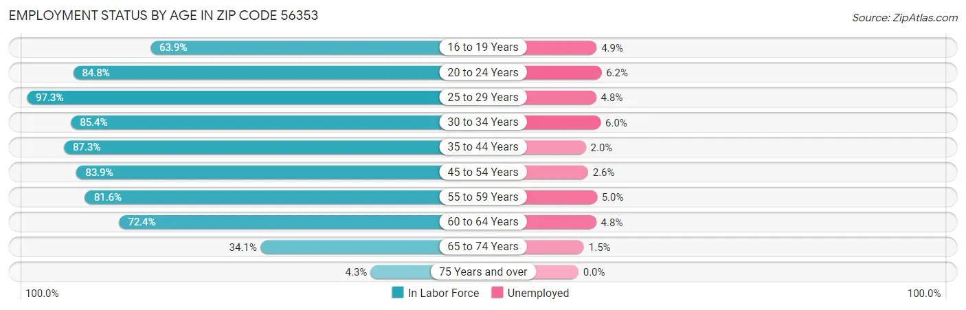 Employment Status by Age in Zip Code 56353