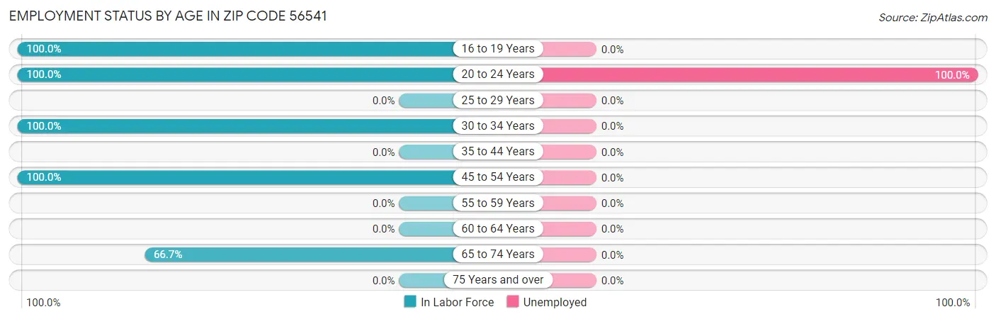 Employment Status by Age in Zip Code 56541