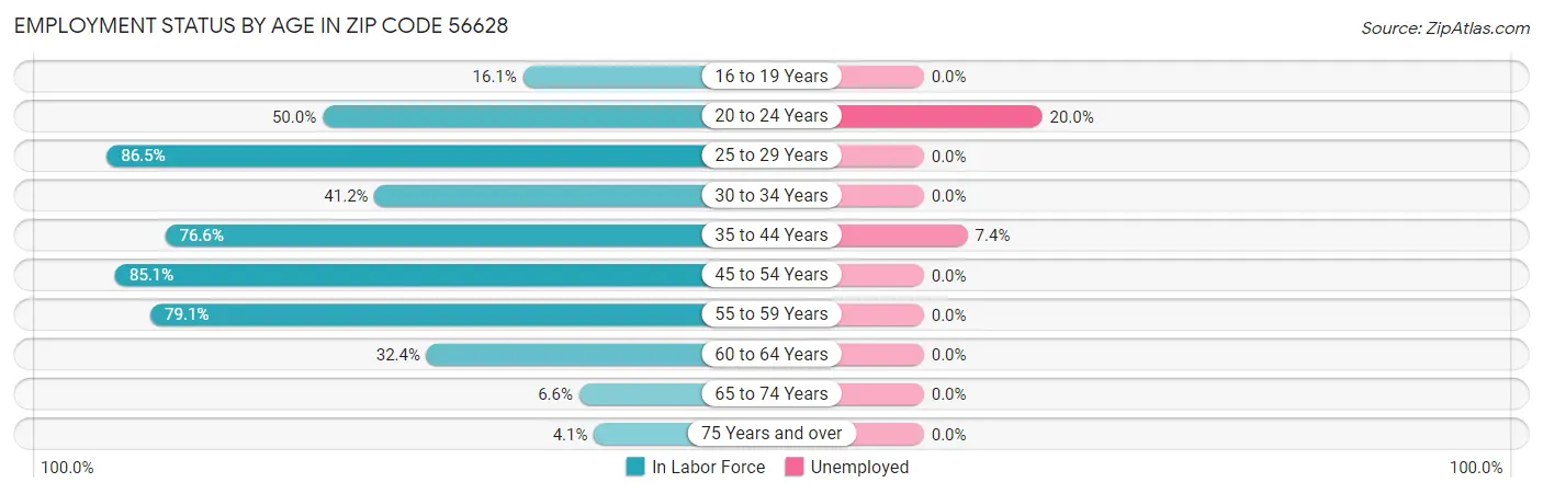 Employment Status by Age in Zip Code 56628