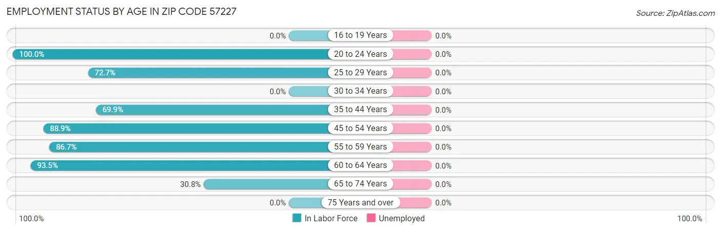 Employment Status by Age in Zip Code 57227