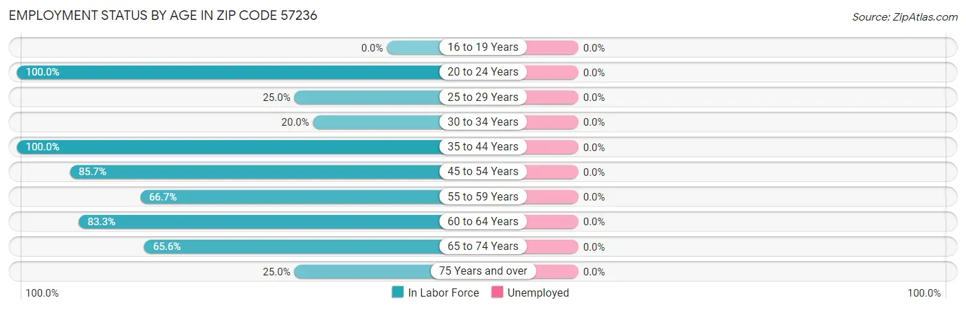 Employment Status by Age in Zip Code 57236