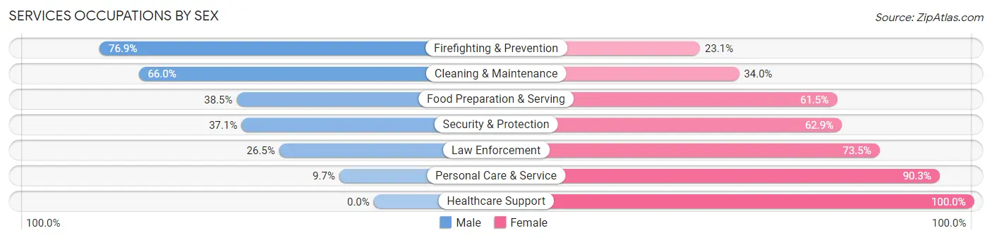 Services Occupations by Sex in Zip Code 57380