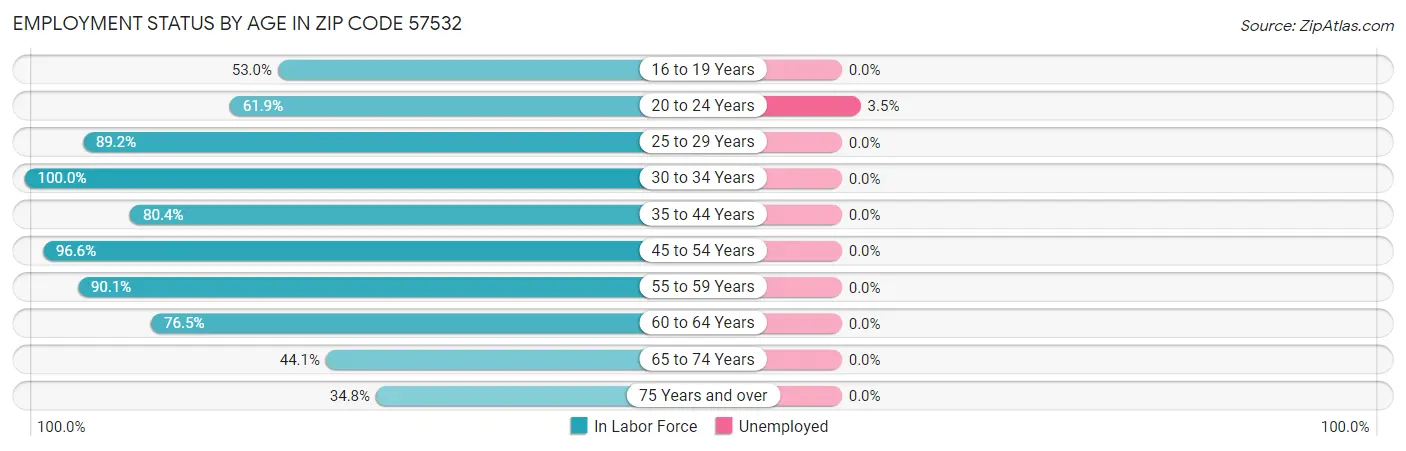 Employment Status by Age in Zip Code 57532
