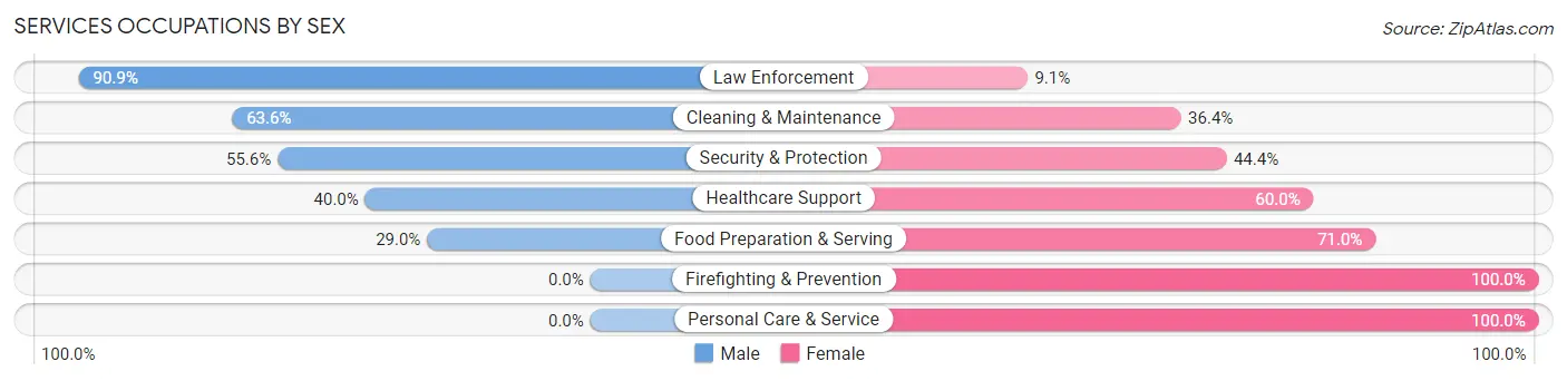 Services Occupations by Sex in Zip Code 57625