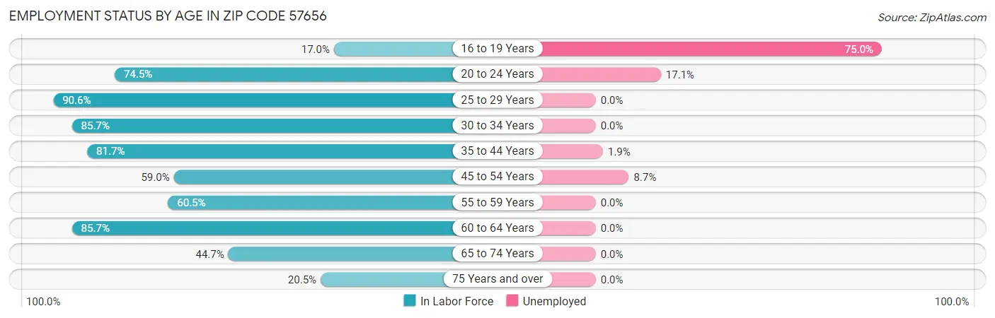 Employment Status by Age in Zip Code 57656