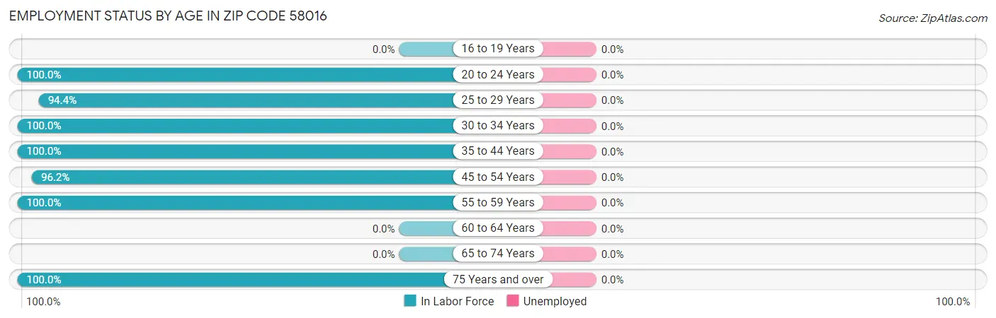 Employment Status by Age in Zip Code 58016