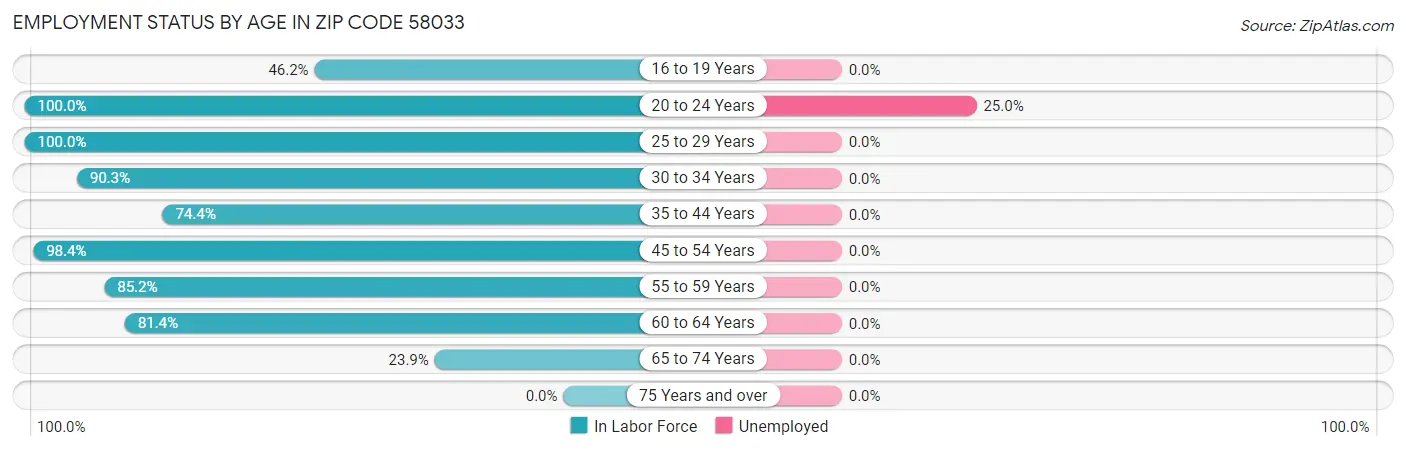 Employment Status by Age in Zip Code 58033