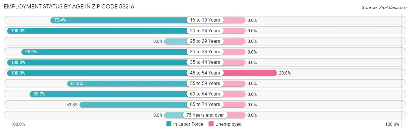 Employment Status by Age in Zip Code 58216