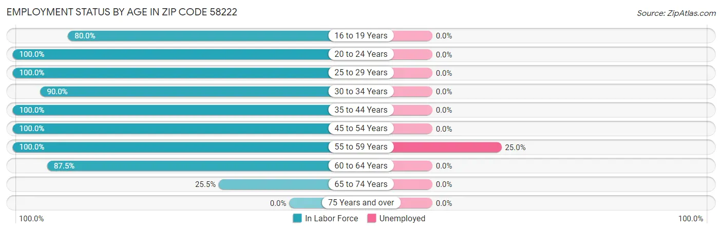 Employment Status by Age in Zip Code 58222