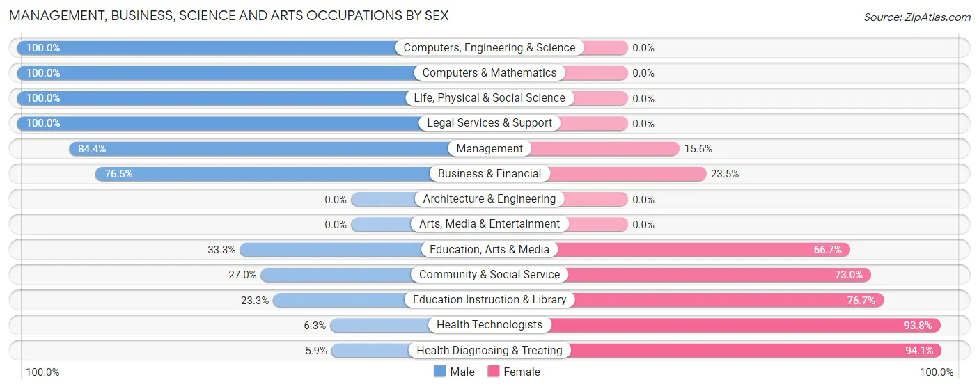 Management, Business, Science and Arts Occupations by Sex in Zip Code 58348