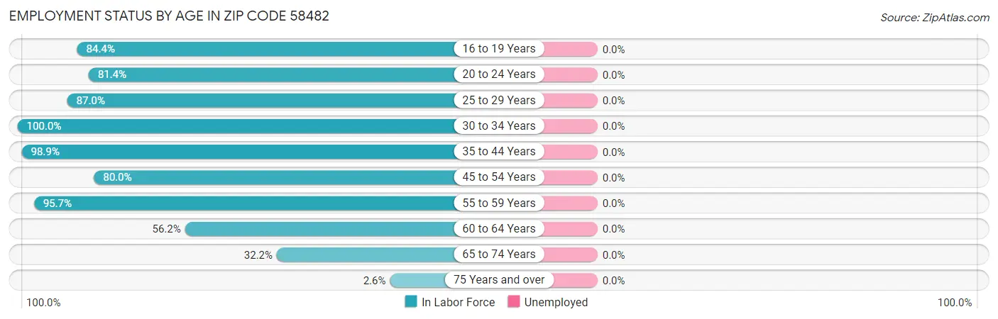 Employment Status by Age in Zip Code 58482
