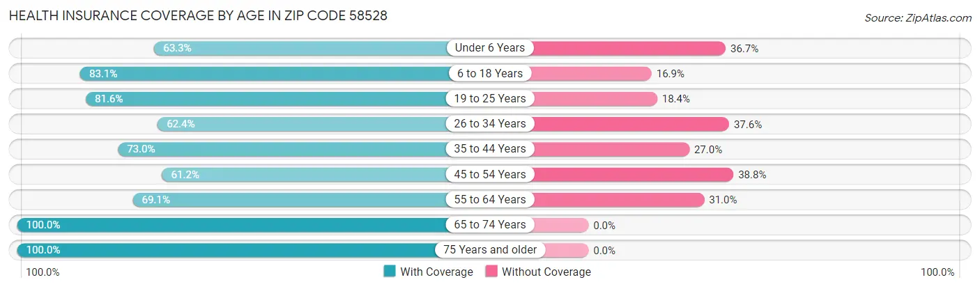 Health Insurance Coverage by Age in Zip Code 58528