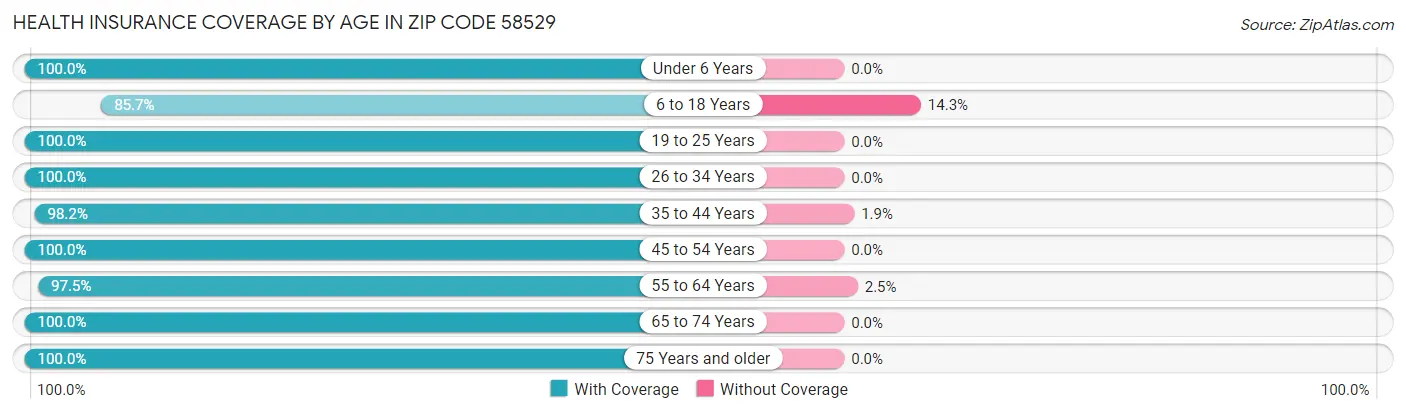 Health Insurance Coverage by Age in Zip Code 58529
