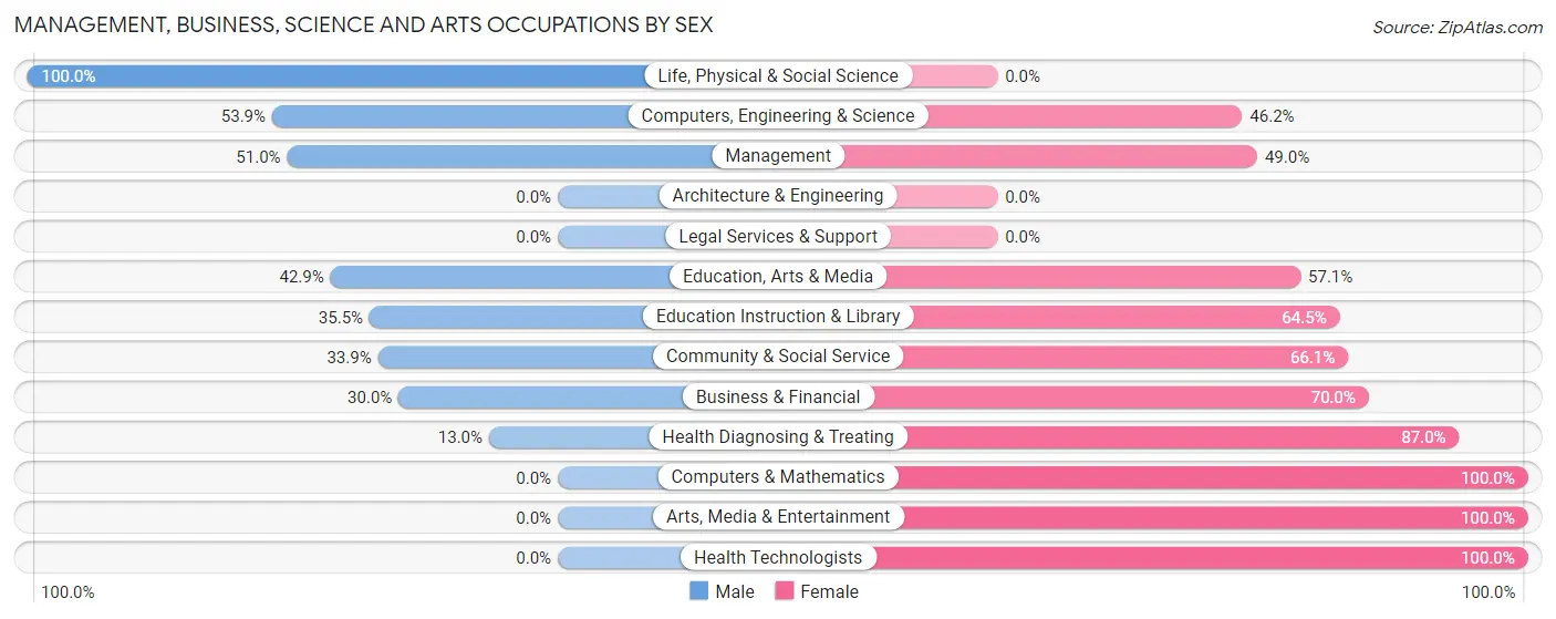 Management, Business, Science and Arts Occupations by Sex in Zip Code 58704