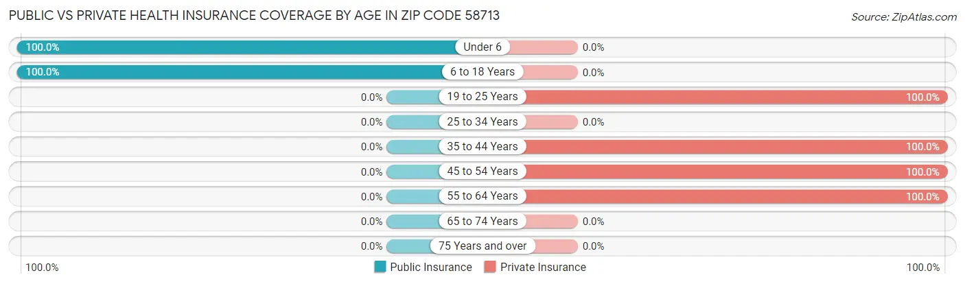 Public vs Private Health Insurance Coverage by Age in Zip Code 58713