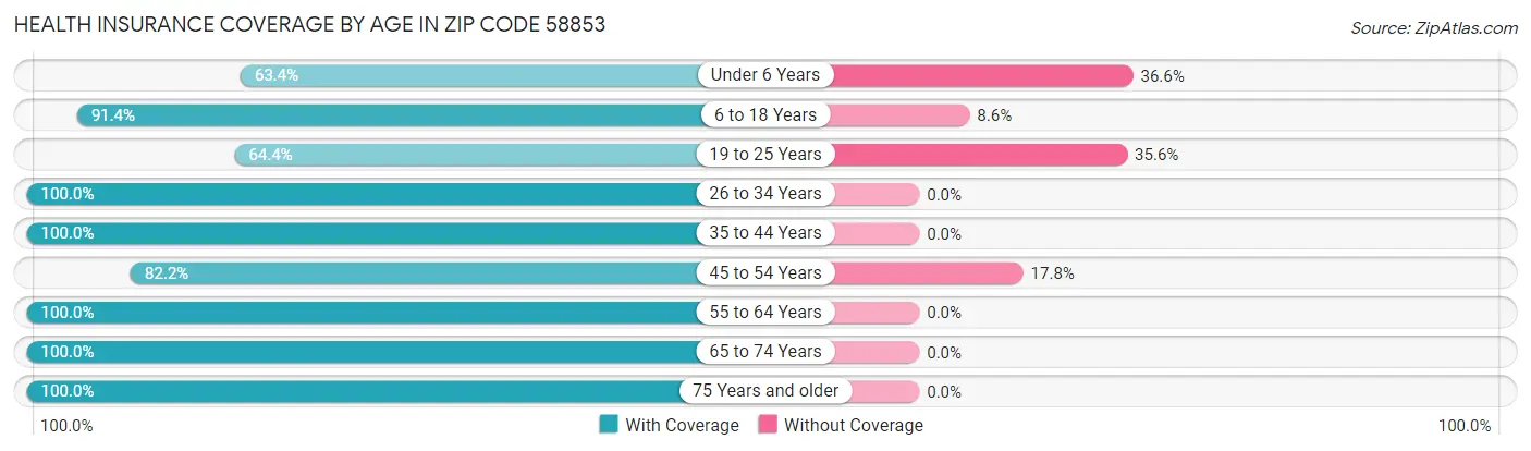 Health Insurance Coverage by Age in Zip Code 58853