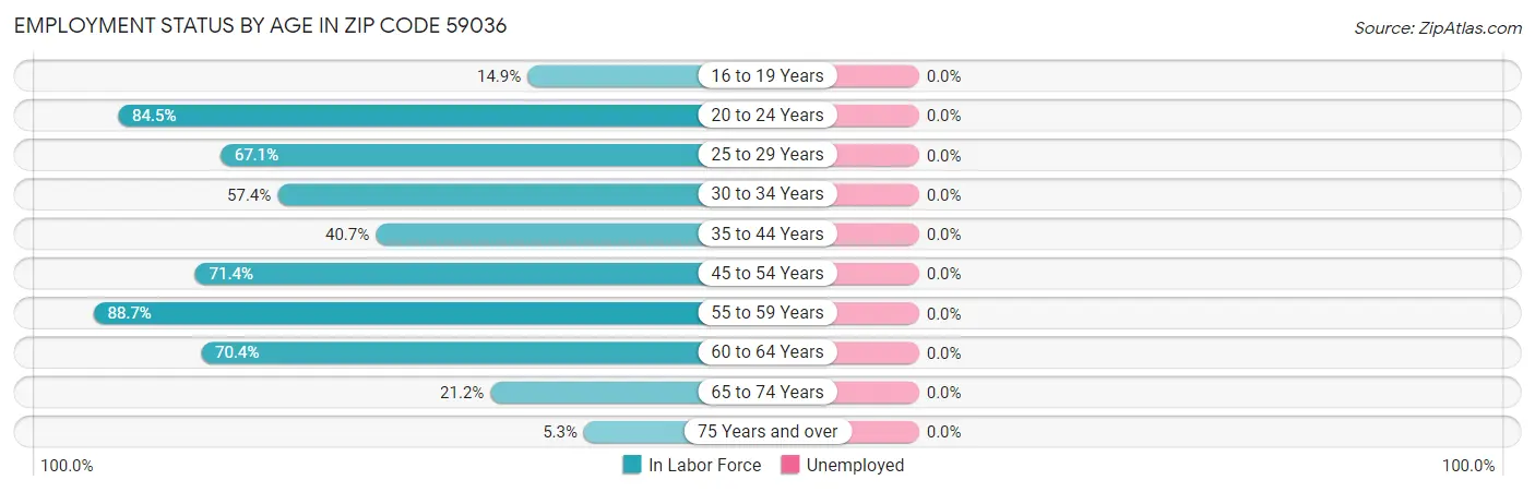 Employment Status by Age in Zip Code 59036