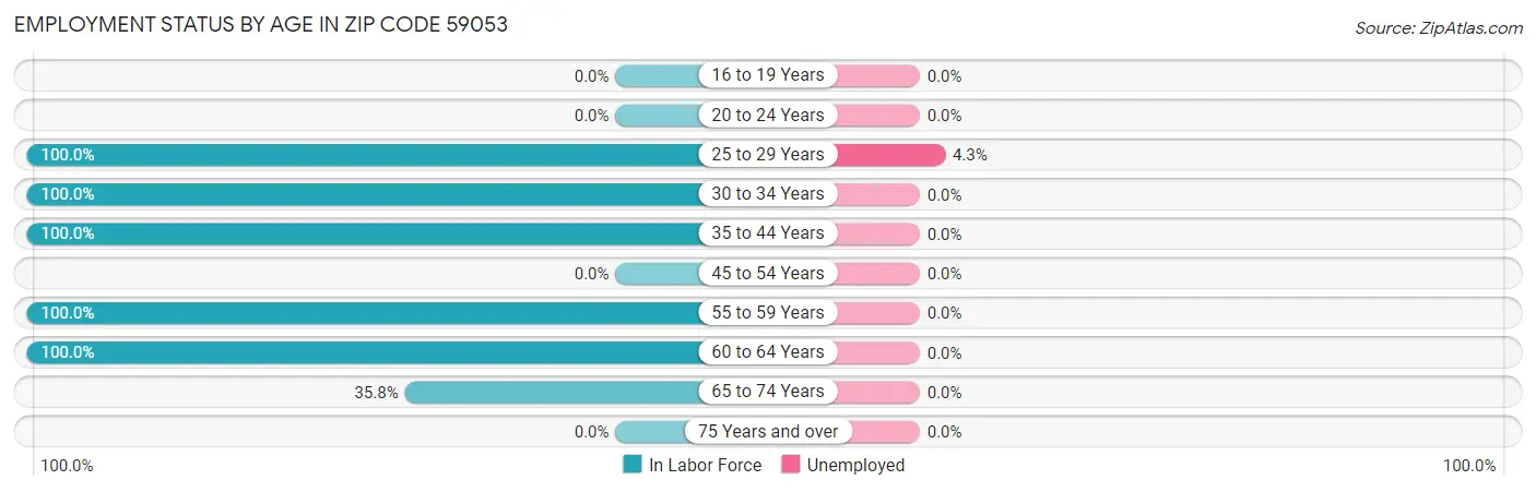 Employment Status by Age in Zip Code 59053