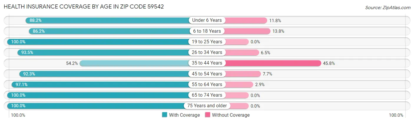 Health Insurance Coverage by Age in Zip Code 59542