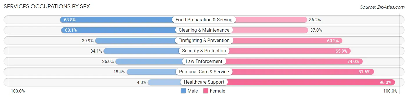 Services Occupations by Sex in Zip Code 60189