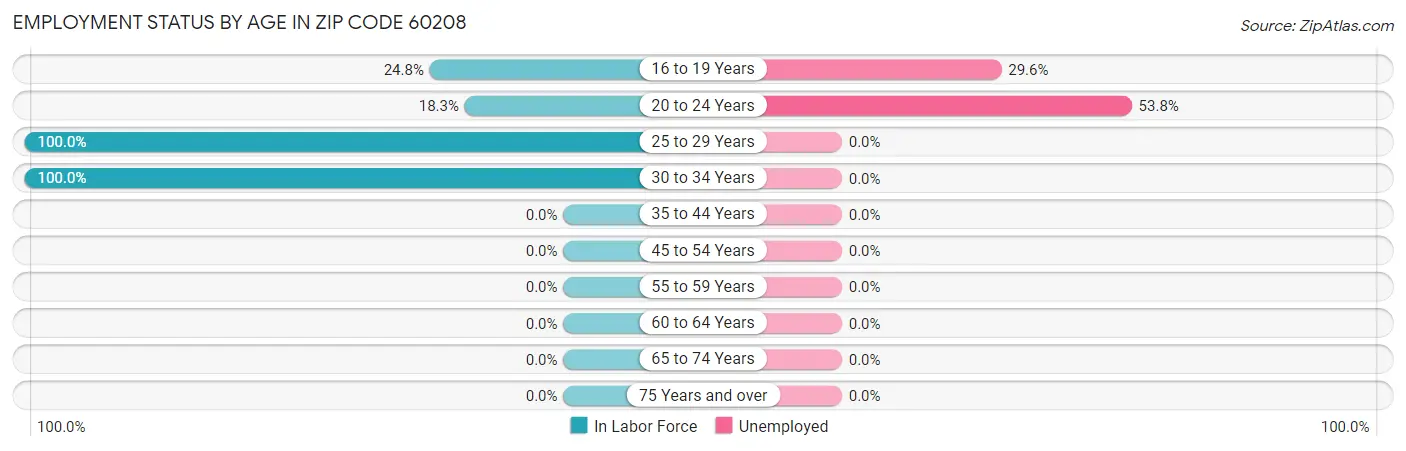 Employment Status by Age in Zip Code 60208