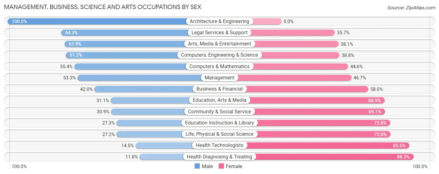 Management, Business, Science and Arts Occupations by Sex in Zip Code 60404