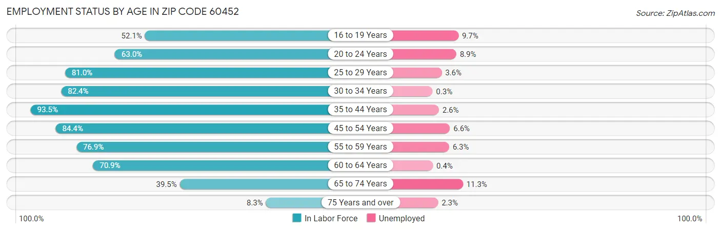 Employment Status by Age in Zip Code 60452