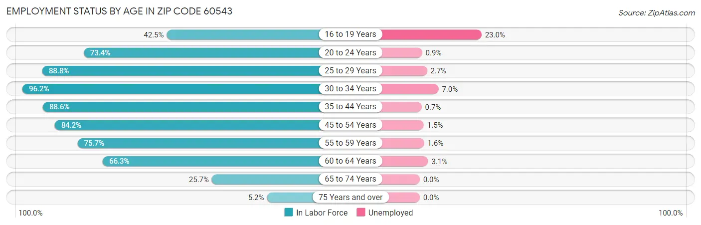 Employment Status by Age in Zip Code 60543
