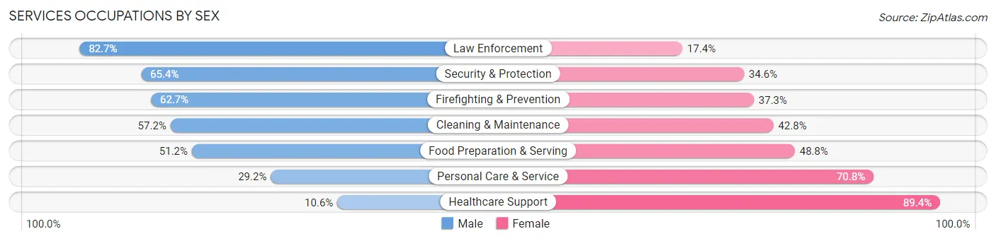 Services Occupations by Sex in Zip Code 60619