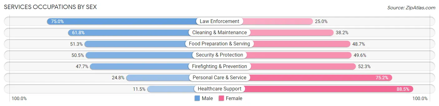 Services Occupations by Sex in Zip Code 60624