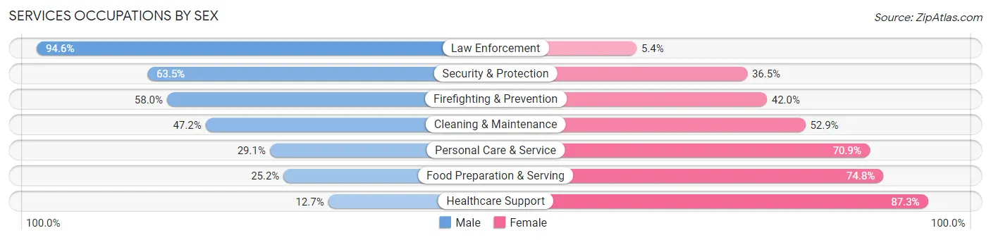 Services Occupations by Sex in Zip Code 60649