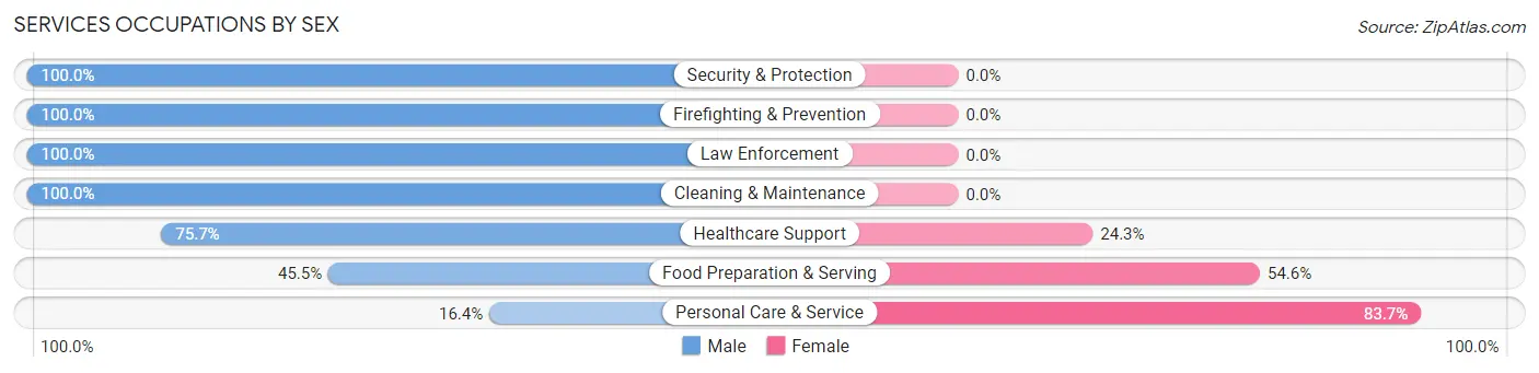 Services Occupations by Sex in Zip Code 60654