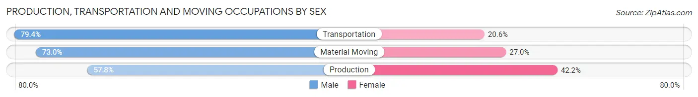 Production, Transportation and Moving Occupations by Sex in Zip Code 60657