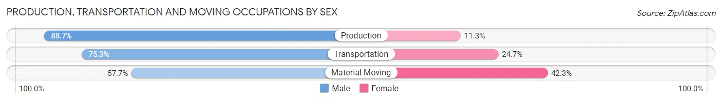 Production, Transportation and Moving Occupations by Sex in Zip Code 61606