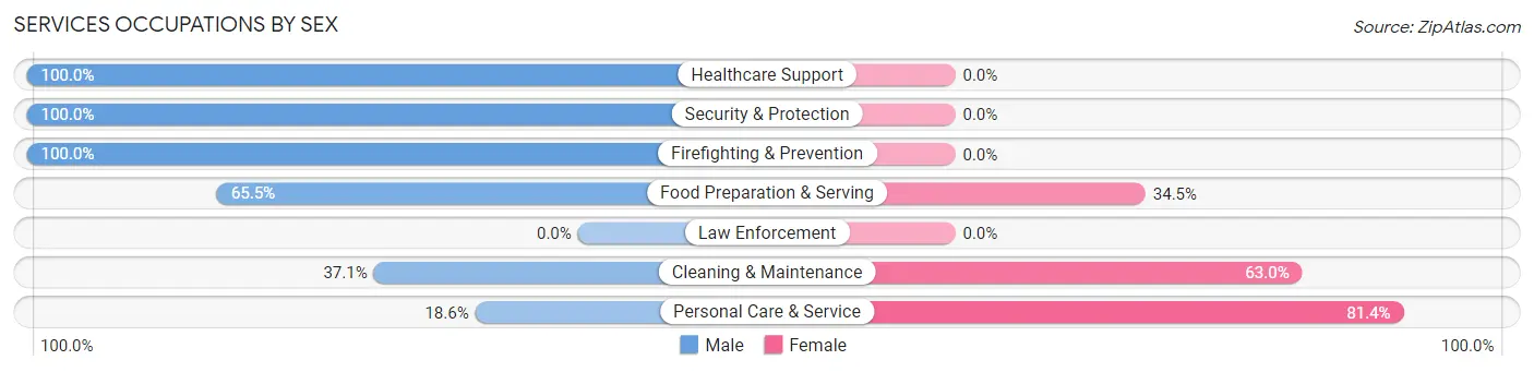 Services Occupations by Sex in Zip Code 61874