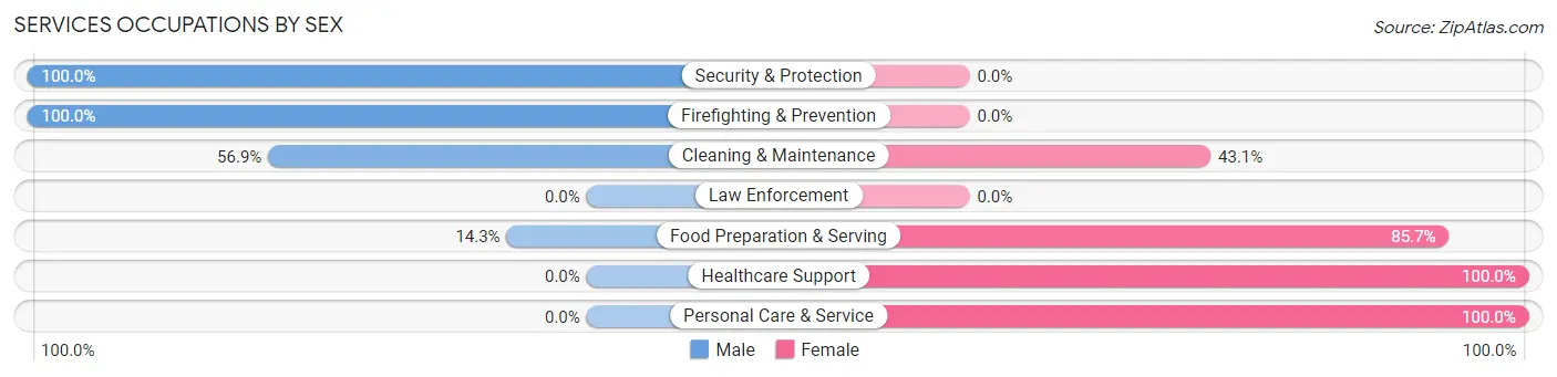 Services Occupations by Sex in Zip Code 62865