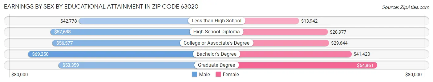 Earnings by Sex by Educational Attainment in Zip Code 63020