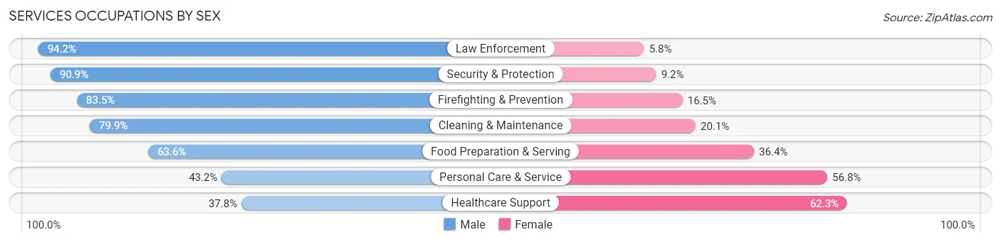 Services Occupations by Sex in Zip Code 63109