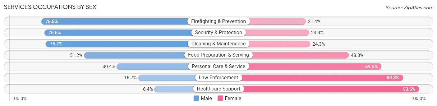 Services Occupations by Sex in Zip Code 63121