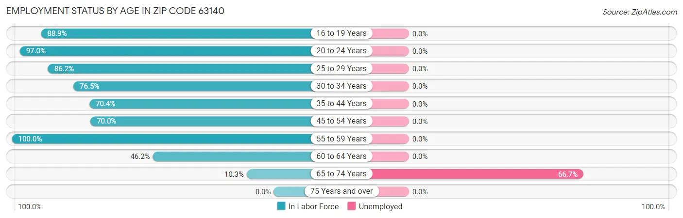 Employment Status by Age in Zip Code 63140
