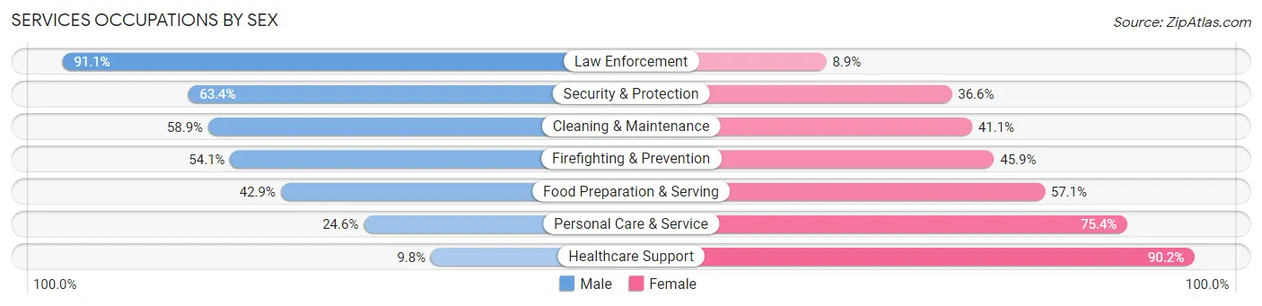 Services Occupations by Sex in Zip Code 63303