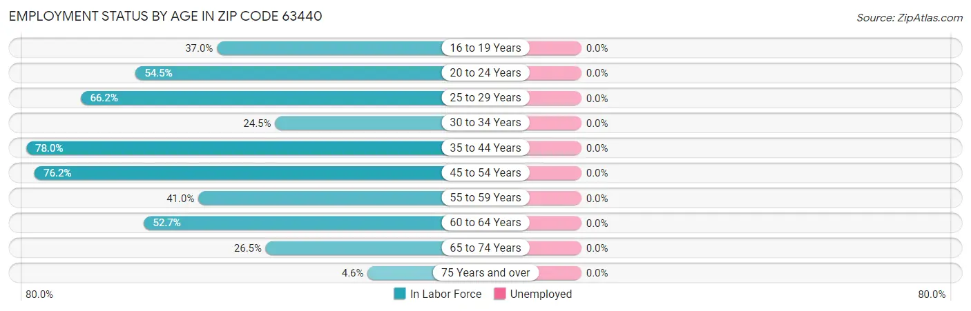 Employment Status by Age in Zip Code 63440