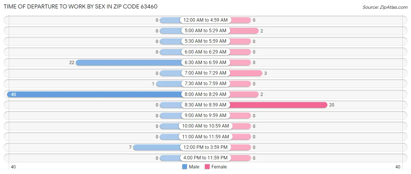 Time of Departure to Work by Sex in Zip Code 63460