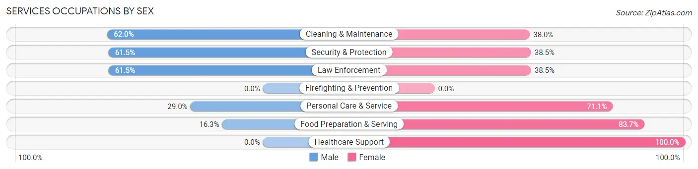 Services Occupations by Sex in Zip Code 63638