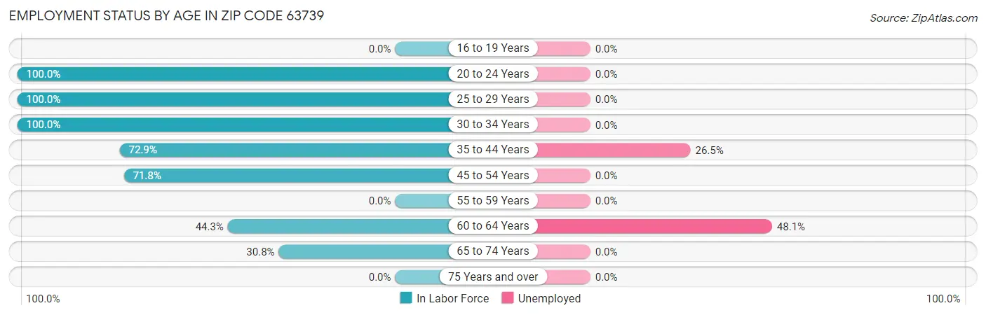 Employment Status by Age in Zip Code 63739