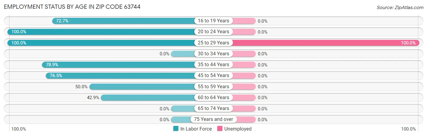 Employment Status by Age in Zip Code 63744