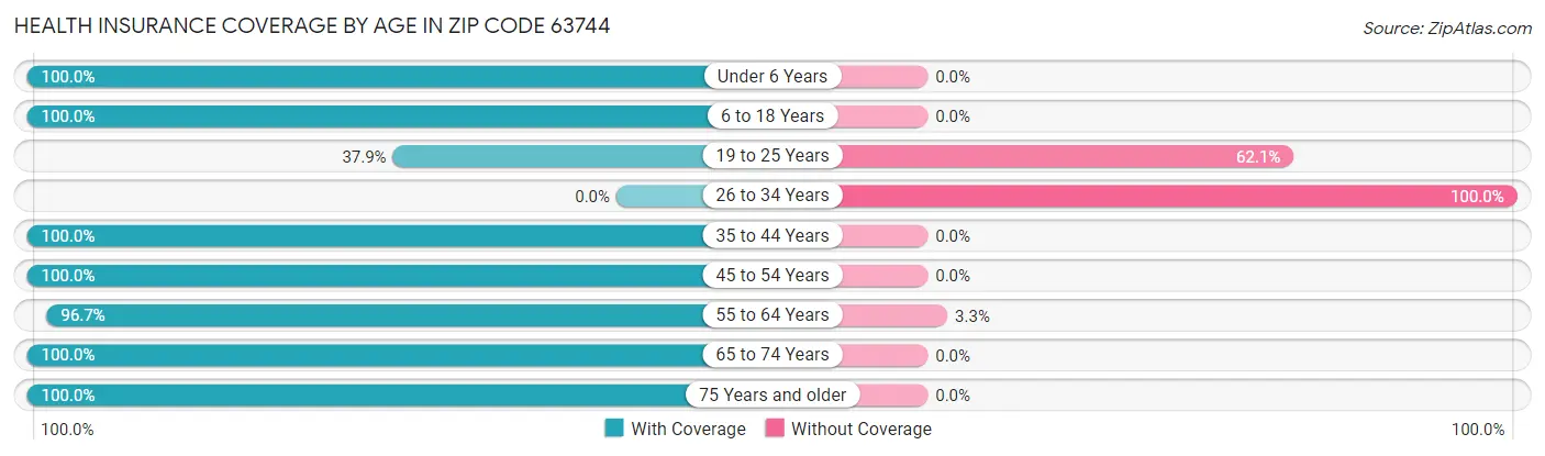 Health Insurance Coverage by Age in Zip Code 63744