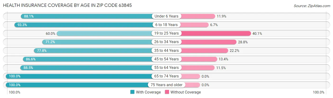 Health Insurance Coverage by Age in Zip Code 63845